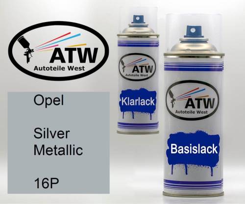 Opel, Silver Metallic, 16P: 400ml Sprühdose + 400ml Klarlack - Set, von ATW Autoteile West.